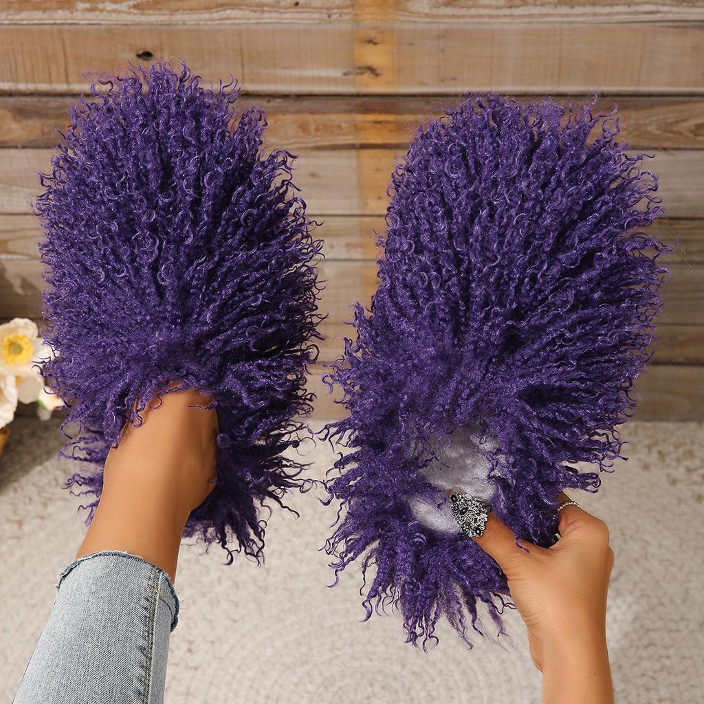 Fashion New Women's Wool winter Slippers Wool Home Warmth Flat Bottom Non slip Sleeve Durable Sandals Fashion Large size Slippers 36-46