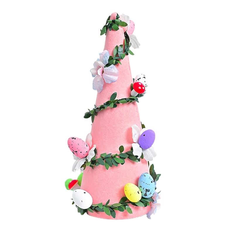 

Flocking Textured Easters Eggs Flower Tree Figurine Decoration for Holiday Living Room and Bedroom Tabletop Ornament розовый