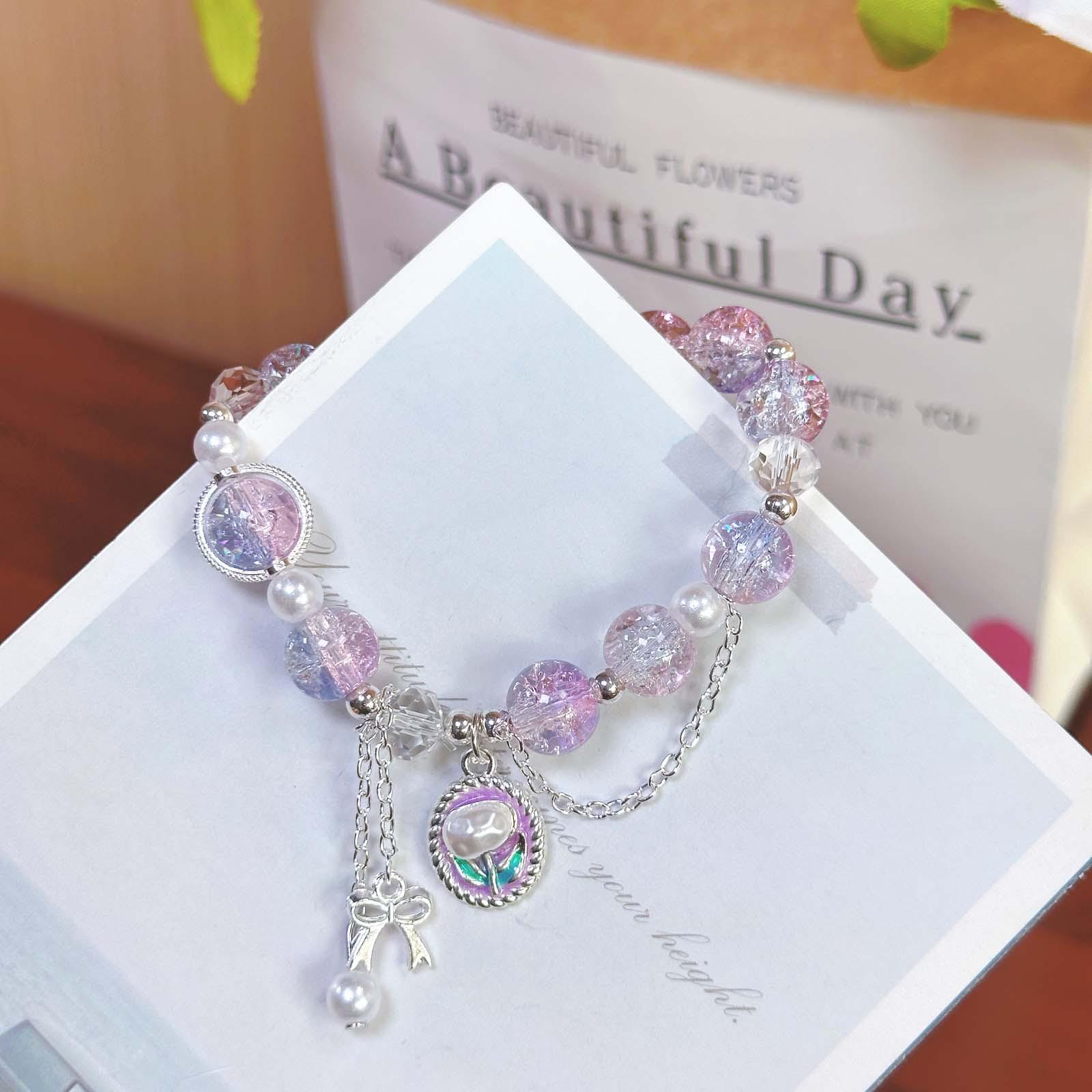 Super Fairy Tulip Bracelet: High-End Women s Colorful Beaded Accessory With Bag
