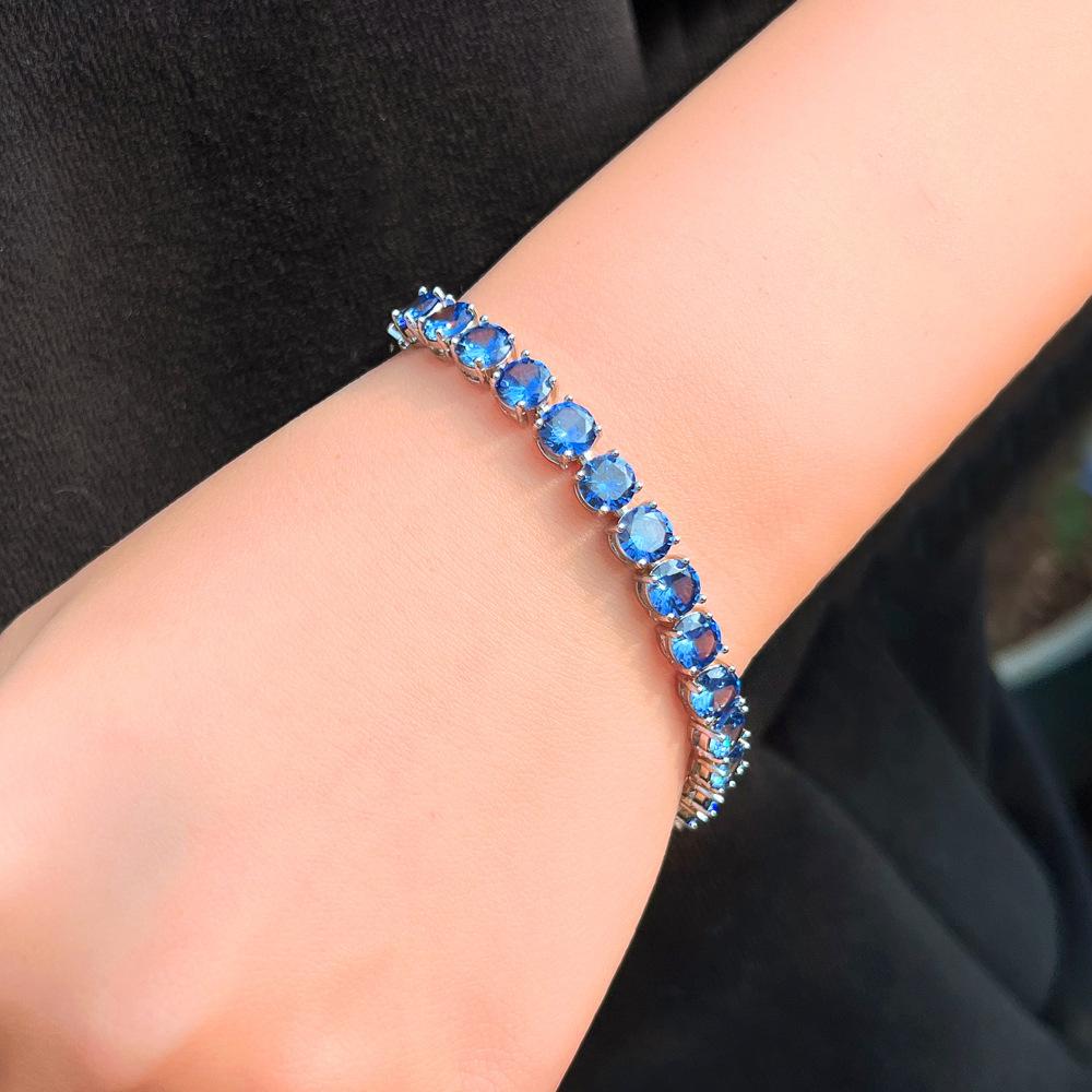 Blue Single Row Full Diamond Bracelet Women'S Personality Exquisite Temperament Light Luxury Jewelry