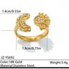 Stainless Steel Rhinestone Ring Women Sun Moon Shell Line Layered Open Ring Fashion Beach Vacation Style Jewelry Accessories