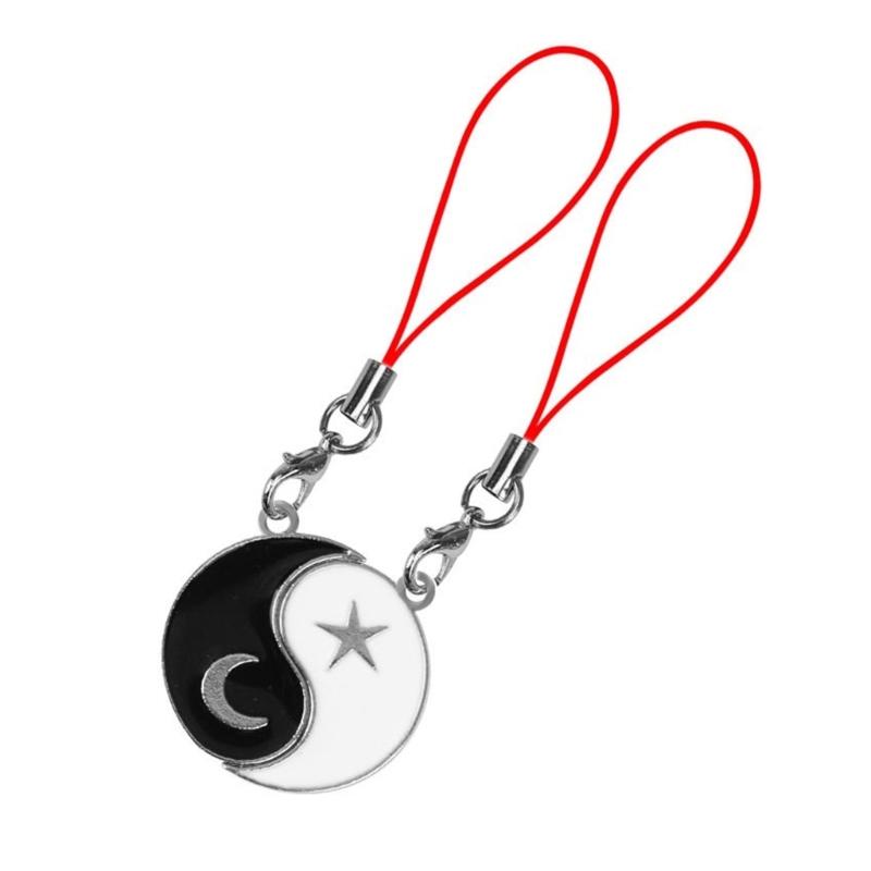 Black White Star Moon Keychain Pair Friendship Key Chain Pendant Couple Phone Charm Decoration for Key Bag Backpack