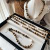 Natural Tiger'S Eye Stone Necklace Maillard Premium Sweater Chain Natural Baroque Pearl Vintage Beaded Coffee Lock