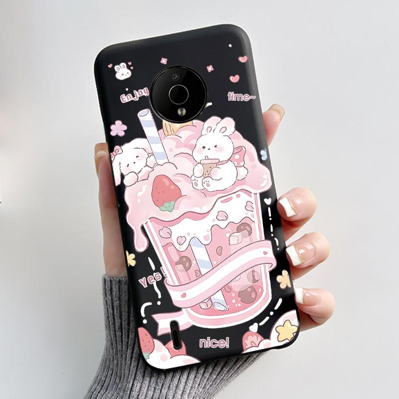 For Nokia C200 C100 Case Cute Love Rabbit Funny Cartoon Black Soft Silicone Protective Cover For NokiaC200 NokiaC100 Phone Case