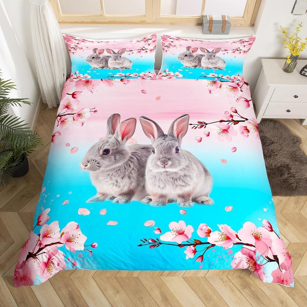Easter Egs Soft Duvet Cover Easter Beding Set,Rabit Tail Warm Comforter Cover Lovely Carton Rabit Pet Animal Comfortable Quilt Cover Single Quen