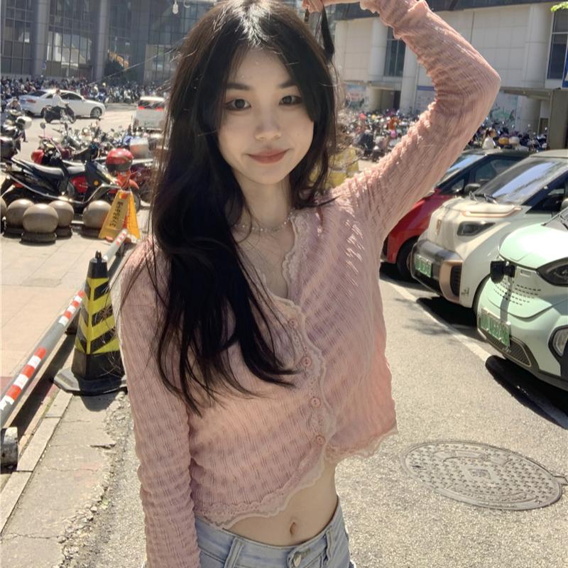 

Весна и лето Женская новая кружевная элегантная тонкая рубашка-топ M розовый