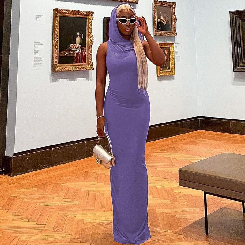 Bodycon šaty s kapucí a dlouhým rukávem - Styl evropských a amerických celebrit