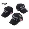 Cotton Polyester Hat Baseball Letter Embroidery Long Brim Hollow Mesh 2024 President Inspirational Cap Election Campaign American Flag Pattern Rallies