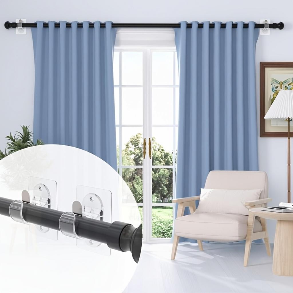 Adhesive Curtain Rod Bracket with Spring Clip Hook, for Bathroom Dorm Kitchen