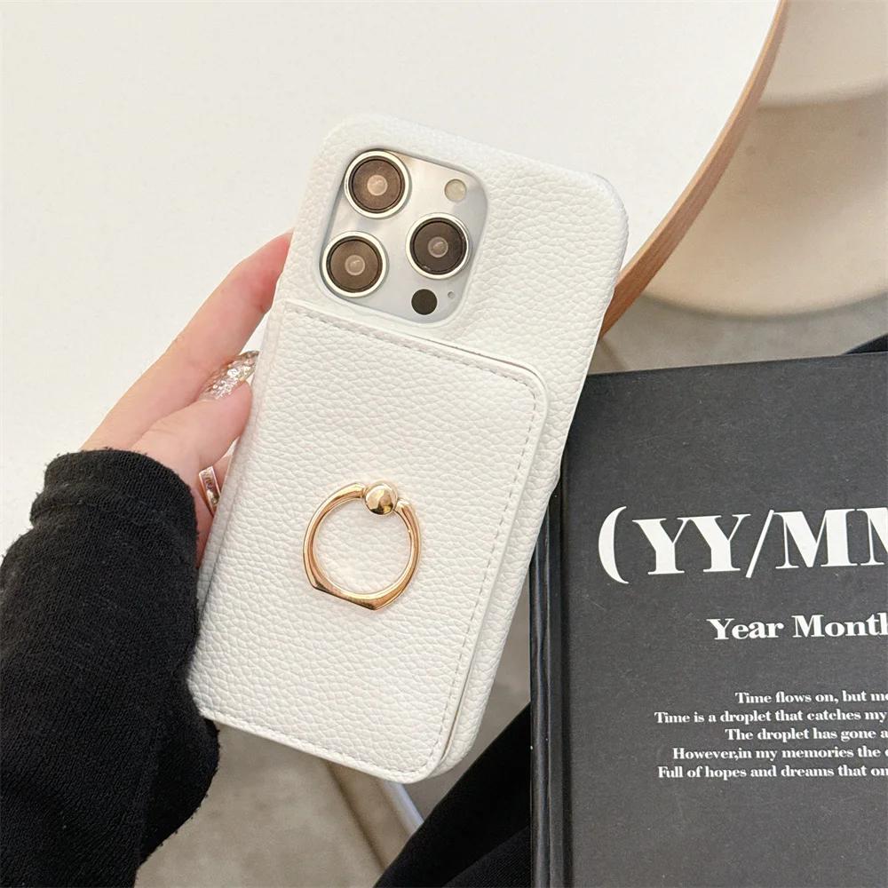 Ring with Card Holder Phone Case for IPhone 15 14 11 Pro Max 13 12 Mini XR XS X Max 8 7 Plus PU Leather Shockproof Shell Cover