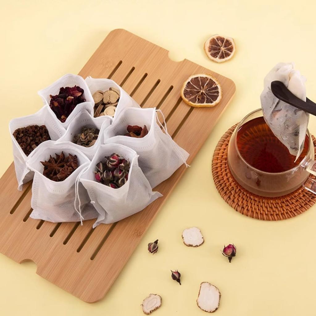 300PCS 4" X 4.7" Disposable Tea Filter Bags Tea Infusers Empty Muslin Drawstring Seal Filter Tea Bags Drawstring Herb Loose Tea Bag for Brew Tea Cold