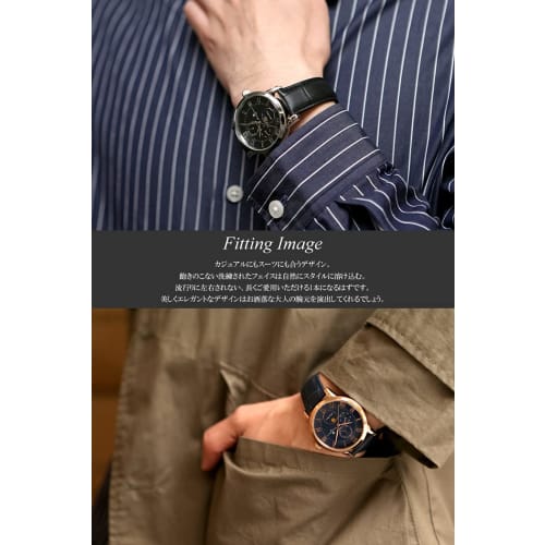 Salvatore Mara Watch Moon Phase Multi Calendar 5 ATM Water Resistant Business Formal Men's Leather Belt Limited Model Black Pink Gold SM21106-PGBK