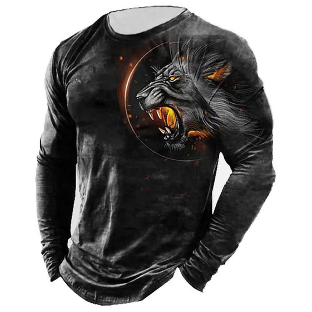 Men'S Fashion T-Shirt Animal Avatar 3D Digital Printing Trend Cool Long Sleeve Crew Neck T-Shirt
