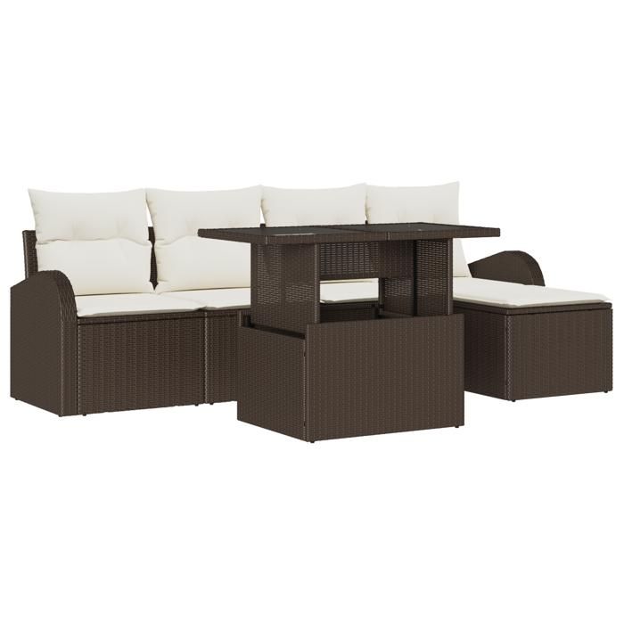 VidaXL Ensemble de canapé de jardin 6 pièces avec coussins Marron Poly Rotin 3348624