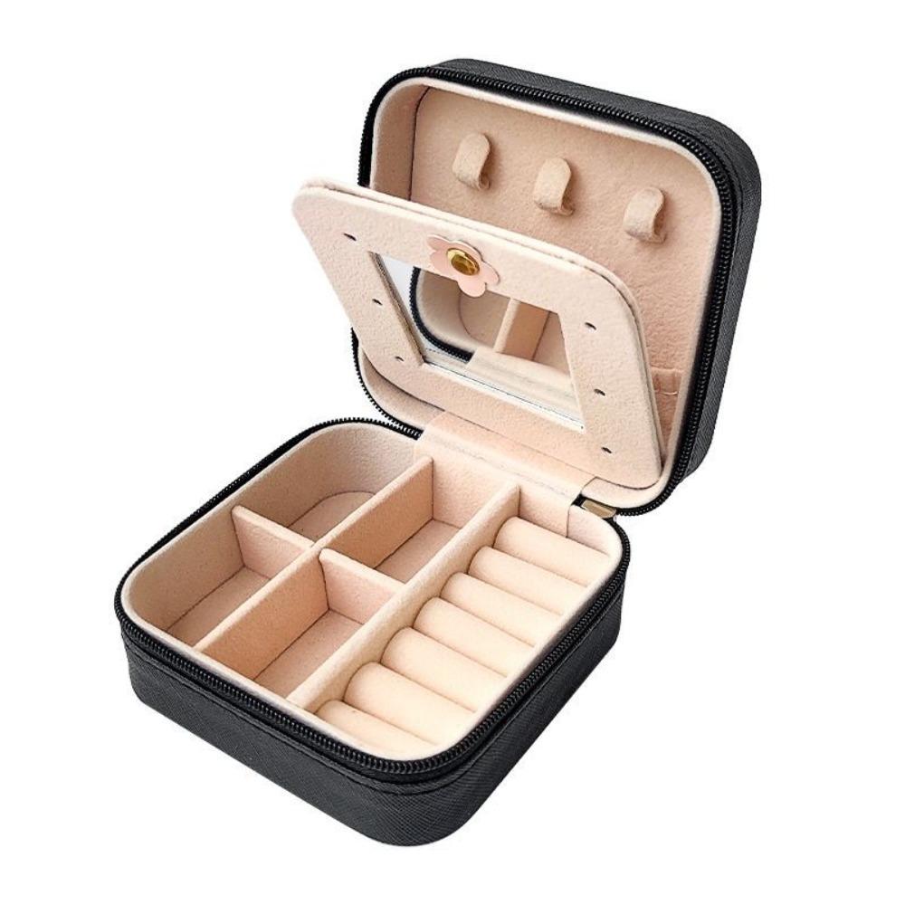 Mode mit Spiegel Mini Schmuckschatulle Elegant Hochwertig Ring Ohrring Aufbewahrungstasche Mini Schmuckorganizer