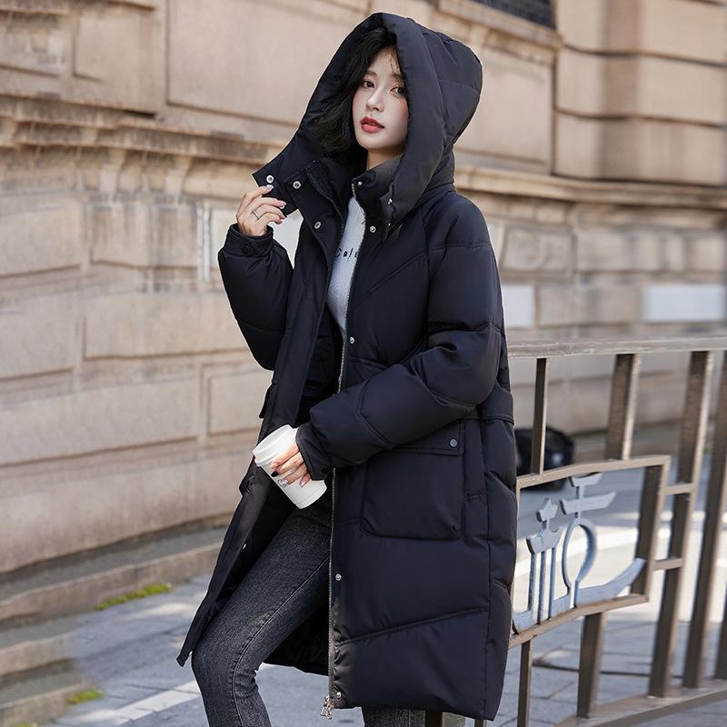 Neue Baumwolljacke für Damen Mittellange Brotjacke Verdickt Locker Winter Kapuzen-Baumwolljacke