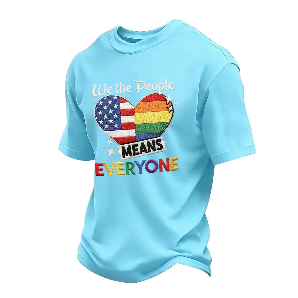 Men's Casual Short Sleeve Crew Neck T-Shirt with Patriotic Heart Print and Lettering Graphic for Everyday Wear