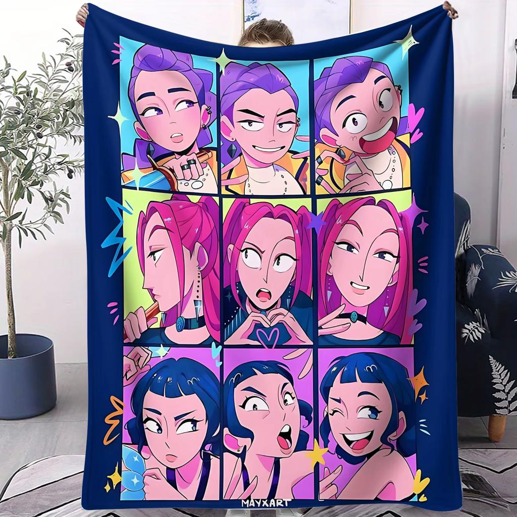 Hot Anime Hot Virtual Girl Group HUNTR/X Print Fleece Throw Blanket Super Soft Warm for Travel Office Home Fans Must-Have Gift