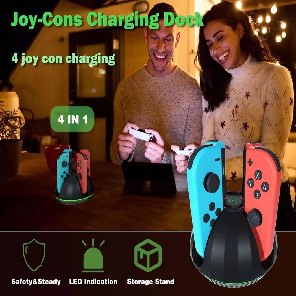 4 In 1 Controller Charger Charging Dock for Nintendo Switch / Switch OLED Joycon, with LED Indication and Charger Cable