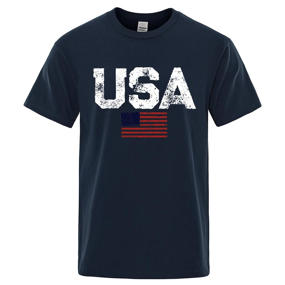 Vintage Usa Flag Street Print Male T Shirts Hip Hop Street Tshirt Summer Casual Cotton Tops Large Size Breathable Tees Clothes