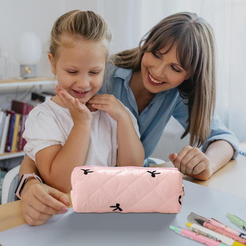 1pcs Large Capacity Bow Pencil Case School Supplies Pencil Pouch Stationery Box Zipper Closure Bag School Desktop Containers