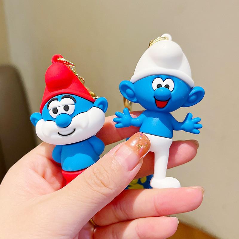 Smurfs Papa Jokey Smurf Smurfette Silicone Keychain Bright Colorful Cartoon Pendant