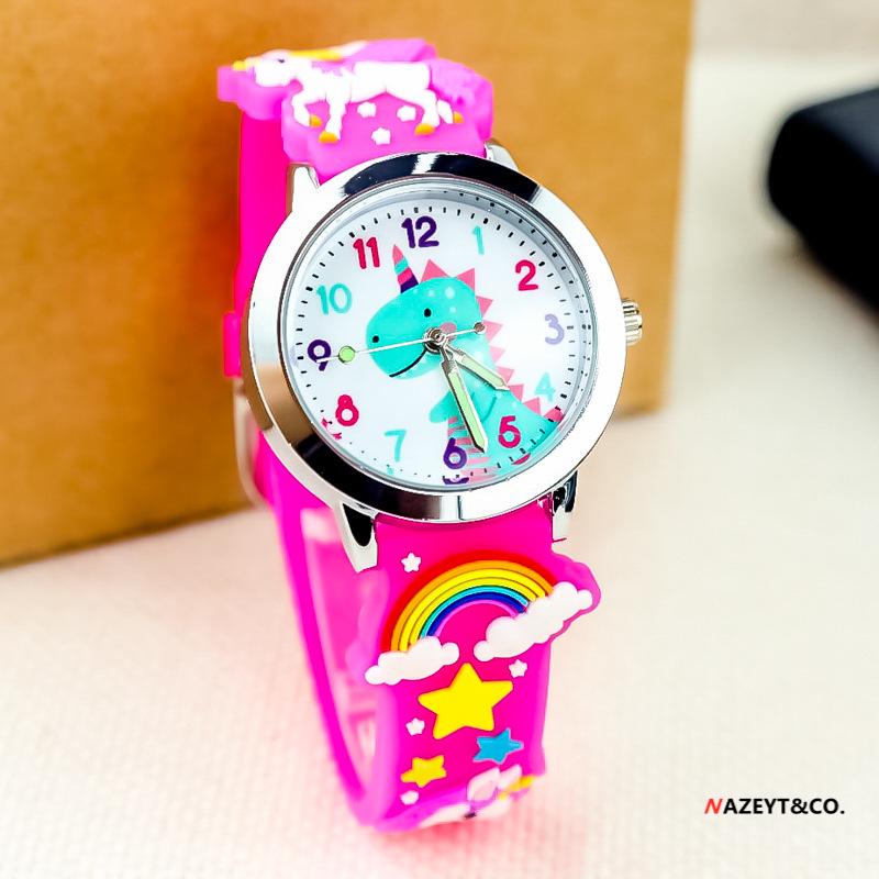 Fashionable 3D Silicone Dinosaur Quartz Watch for Kids - Cute Cartoon Animal Design