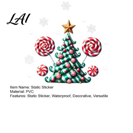 Christmas Tree Wall Decals Candy Window Static Sticker Waterproof PVC Removable Cane Holiday Stickers Glass Clings Decorative Decal for Store
