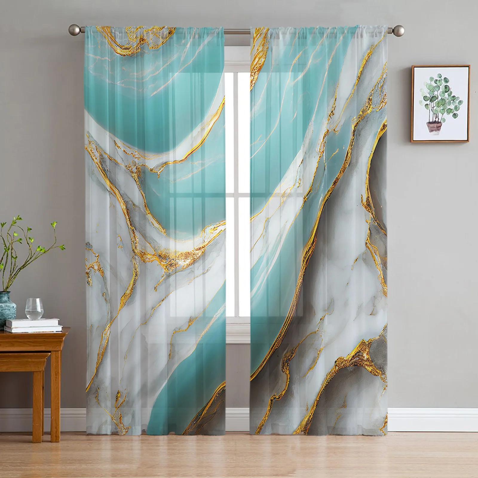 

Marble Transparent Drapes Perfect for Bed Chamber Living Room Ornamentation Window Panel Curtain for Cooking Area Netting Voile Silk-like Fabric W135 x H115cm x1&Rod Pocket