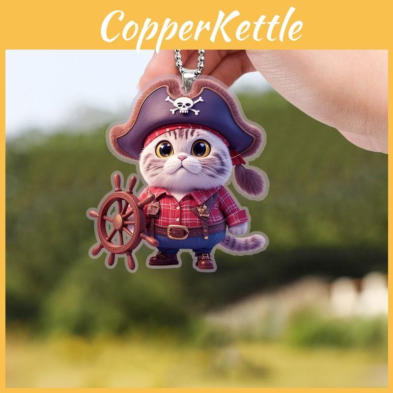 Acrylic Surface Flat Cute Pirate Cat Pendant For Vehicle Interior Accessories