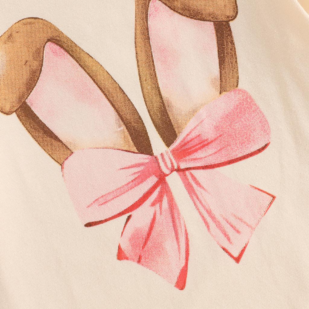 Baby Mädchen Oster-Outfits Hasenohren/Buchstaben-Print Rundhals Kurzarm Strampler Shorts Stirnband 3-teiliges Kleidungsset