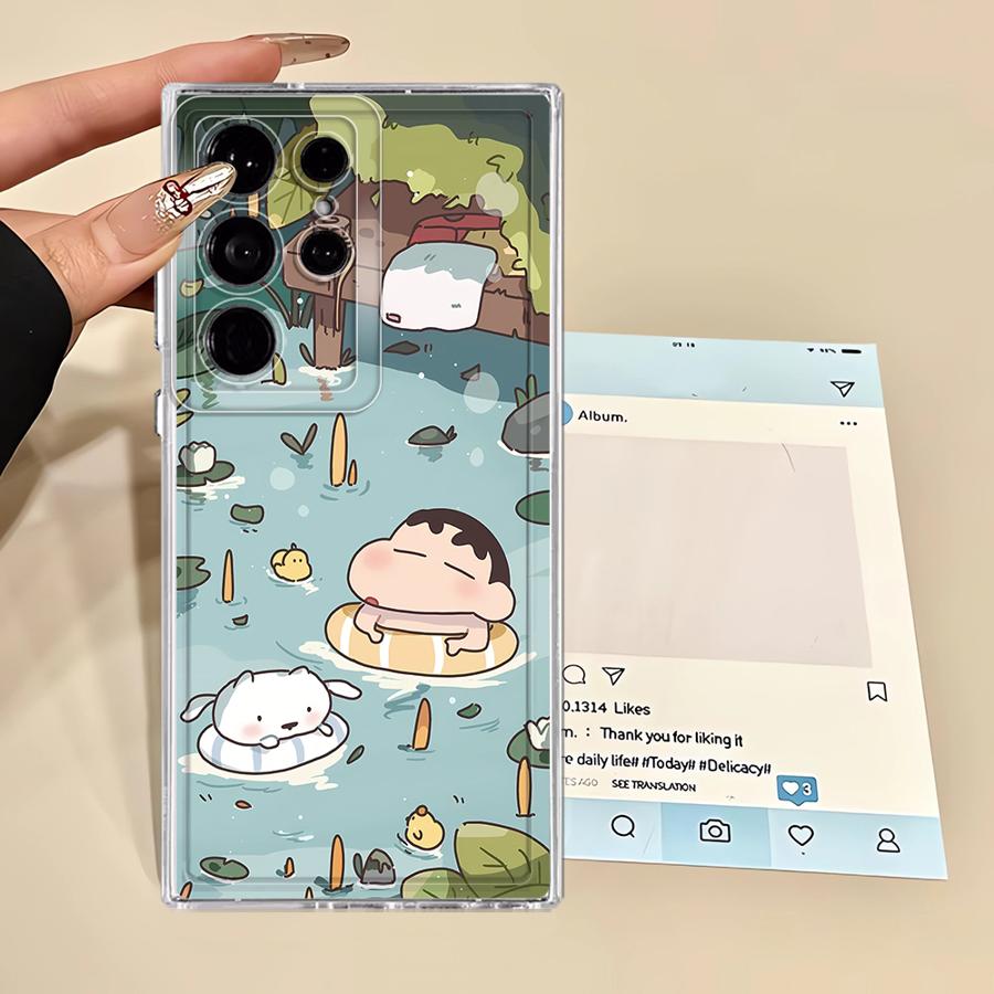 Roztomilý obal na telefon Shinchan s pastelkami pro Samsung Galaxy S25 Edge S24 S26 S22 FE Note 20 Ultra 10 S23 Ultra S20 Plus S21