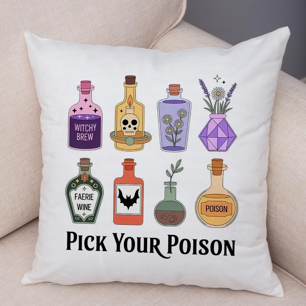 Witch Vibes Pillowcase Double Print Spooky Cats Cushion Cover Soft Plush Magic Potions Pillowe Case for Sofa Home Car
