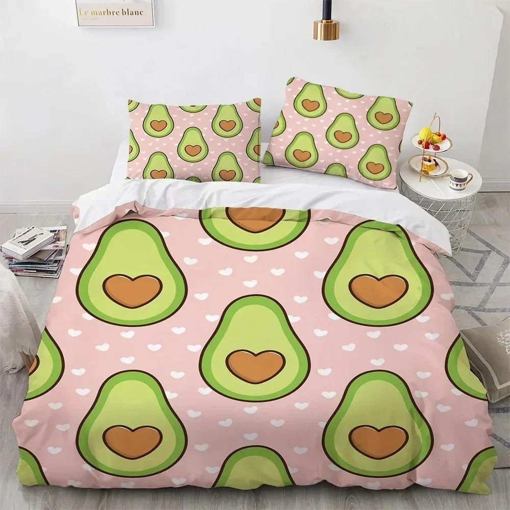 Cartoon Avocado König Königin Bettbezug Frucht Lustiger Ausdruck Bettwäsche-Set Für Kinder Jugendliche Erwachsene Grün Steppdeckenbezug Mit Kissenbezug