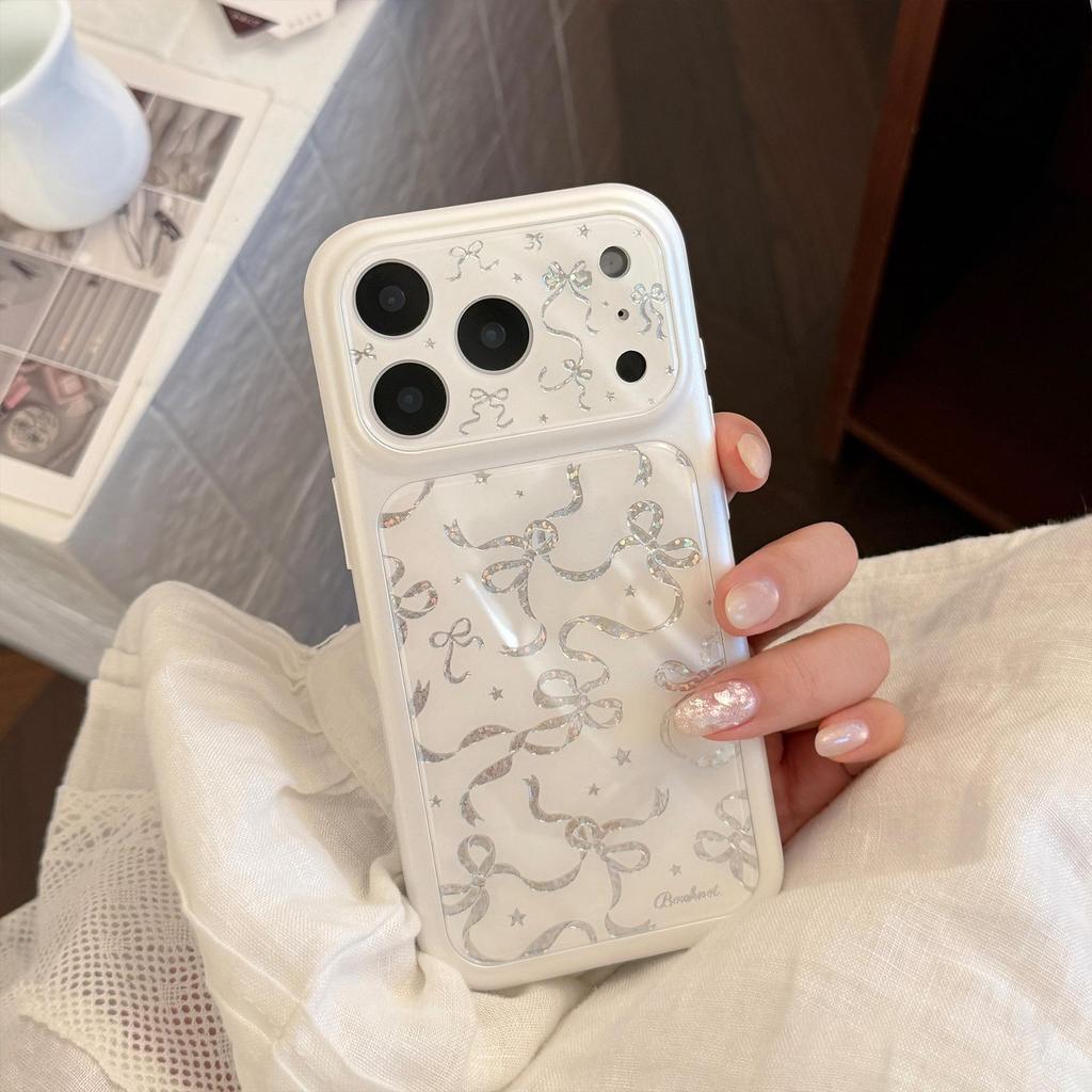 Creative Silver Bow Phone Case for iPhone 16, iPhone 17, and iPhone 17 Pro Max