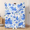 Fflannel Blanket 1pc Stylized Blue Floral Art Soft Comfortable and Warm This Nap Blanket/sofa Blanket Is Suitable for All Seasons