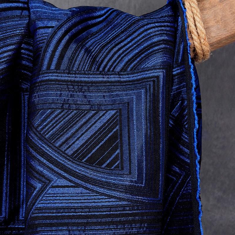 Blue Vintage Ethnic Style Geometric Pattern Jacquard Fabric Bright Silk Texture Designer Fabric For Diy Garment Hanfu Dress L50cm x W140cm