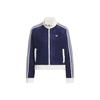 Women's Casual Short Striped Stand Collar Jacket In Navy Blue