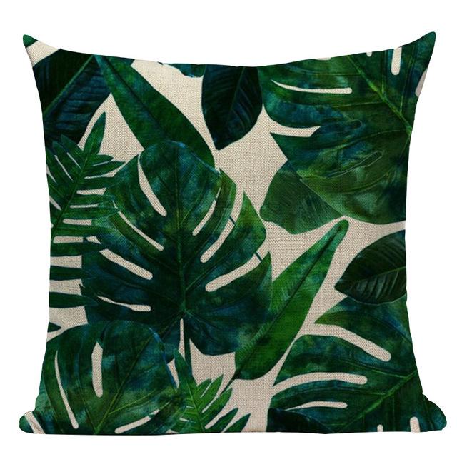 Tropical Plants Palm Tree Printed Decorative Throw Pillow Cushion Cover Case Green Leaf Leaves Cushion Case For Sofa Home