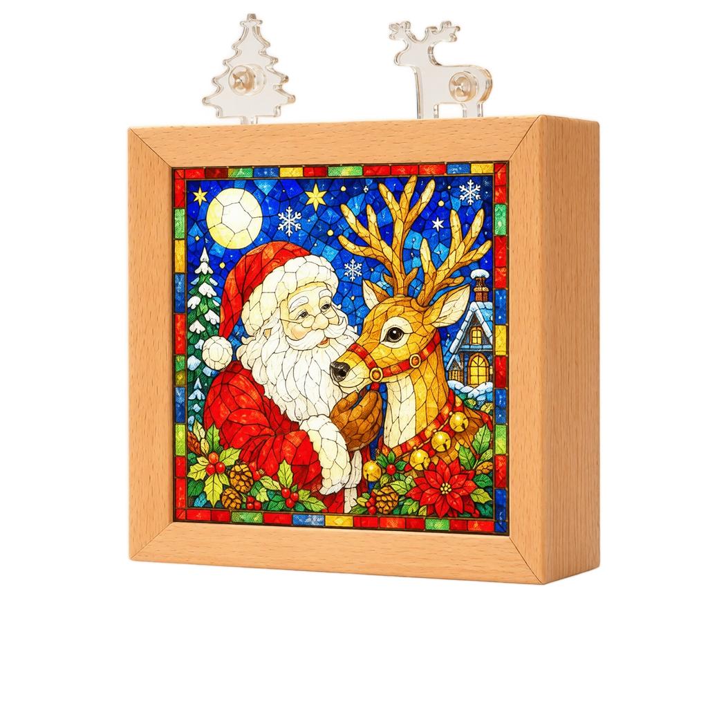 Christmas and Stained Glass Night Light, Wooden Acrylic Tabletop Decorative Lamp,