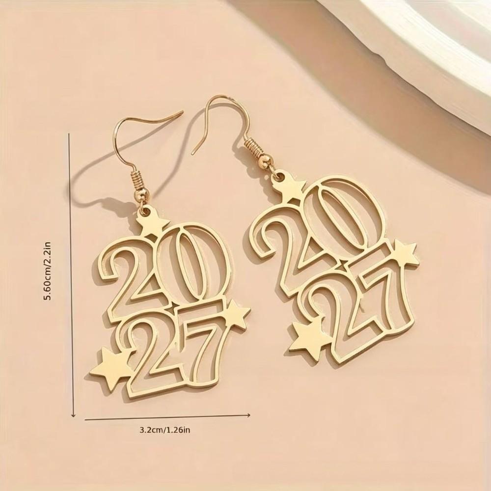 Hollowed-out Fashion 2027 Digital Earrings Elegant Stud Earrings New Year Party