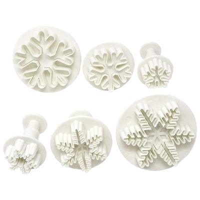 6pcs/set Food Grade Plastic Snowflake Fondant Cake Plunger Cutters Molds DIY Embossing Tools for