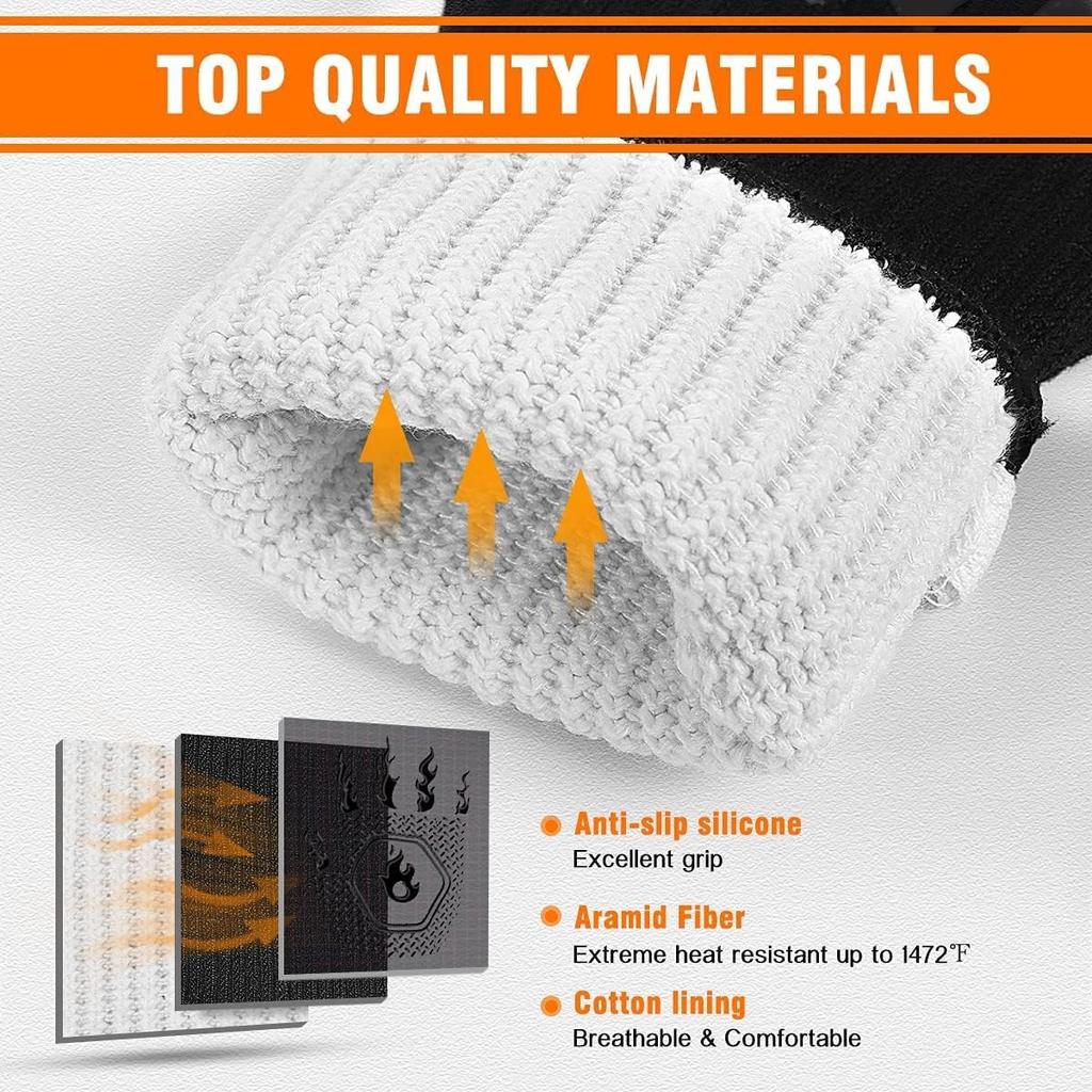 HAMITOR BBQ Grill Gloves Heat Resistant: 1472℉ High Temp Resistance Fireproof Glove for Grilling Smoking Barbecue - Washable Long Oven Mitts