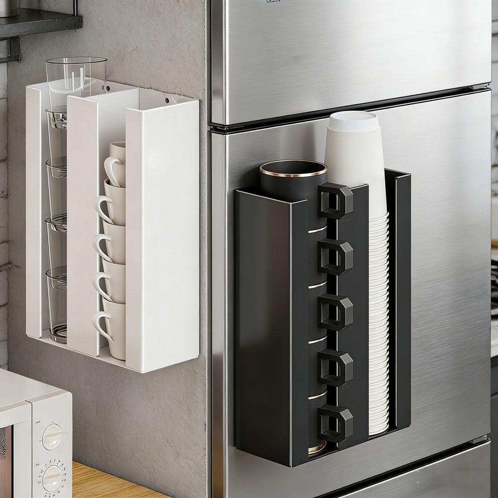 Wall Mounted Magnetic Disposable Cup Holder Large Capacity Paper Cup Organizer  Refrigerator