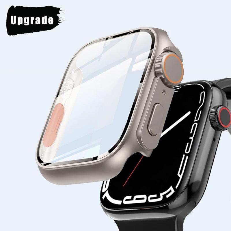 

Glass+cover For Apple Watch case series 8 7 6 5 4 se 44mm 45mm 41mm 40mm PC Waterproof Screen Protector apple watch Accessories 45mm-Series 9 8 7