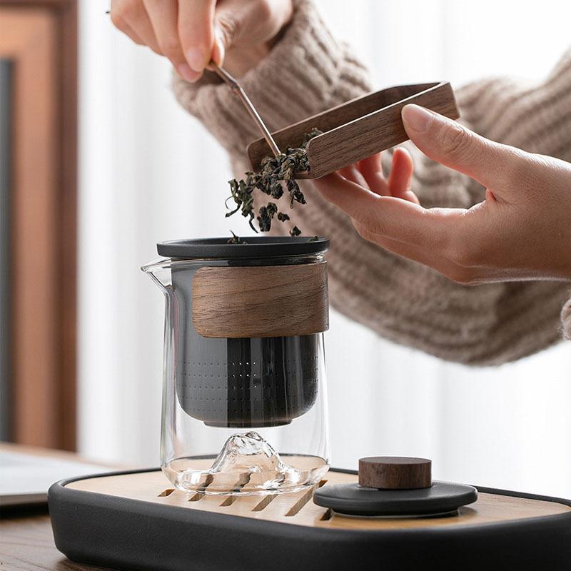 4pcs Camping Cup Travel Tea Set Kung Fu Tea Set Glass 1 Pot 3 Ceramic Cup Outdoor Teapot Small Set Cup Set