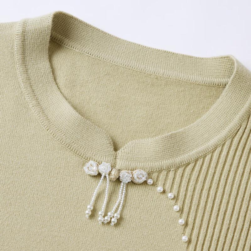 Pasite Women's New Chinese Style Loose-fit Round Neck Knit Top