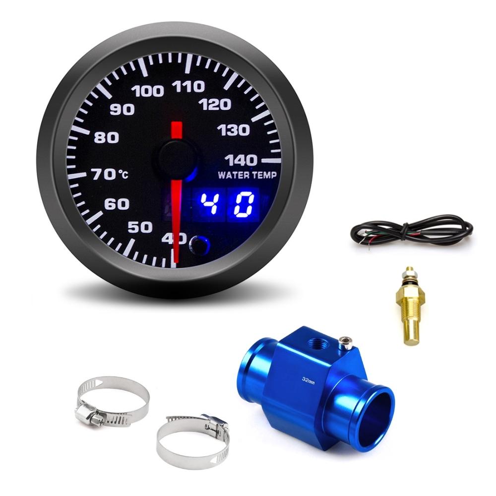 52mm Car Water Temperature Gauge 40~140 ℃ 7 Colors Backlight With Water Temp Sensor Water Temp Joint Pipe Sensor Adapter 1/8 NPT