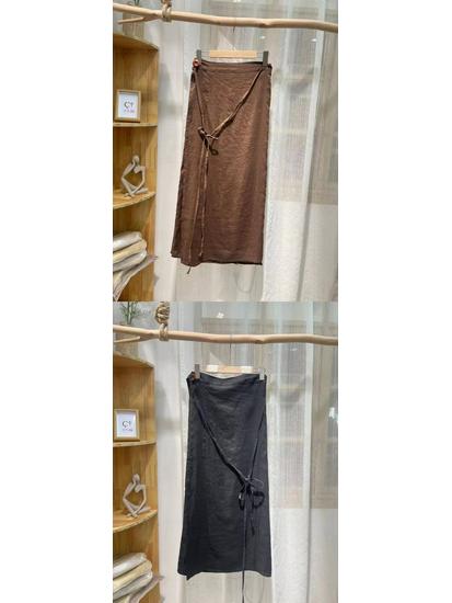 2025 Women's Tie-Waist Cotton Linen A-Line Midi Skirt - Solid Color, Retro, Versatile Design