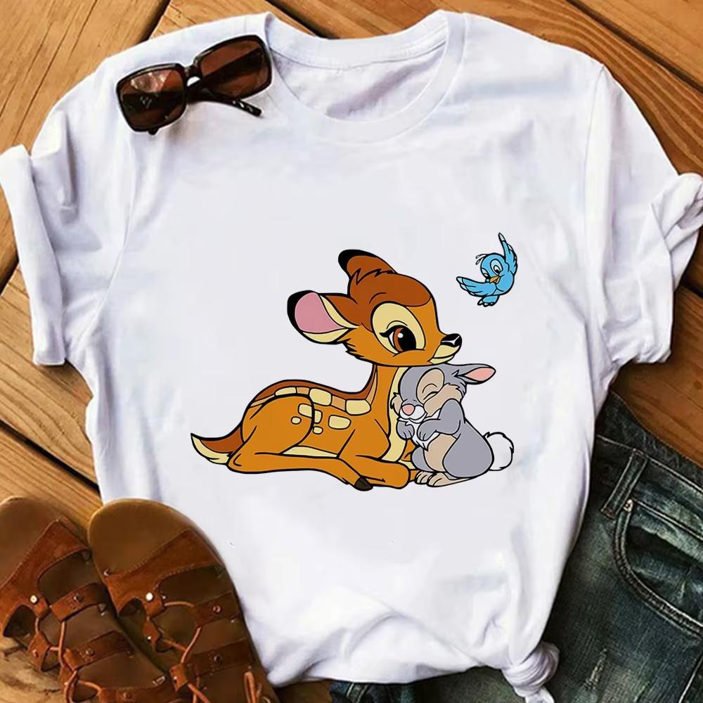 Cartoon Cute Bambi Printed T Shirt Fashion Women Casual Short Sleeves Streetwear Tshirt Summer Harajuku Tshirts Tops